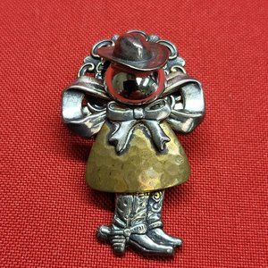 Vintage Girl in Cowboy Hat & Boots Cow Girl Pin Brooch